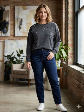 Women's Elle Pearl Embellished Sweatshirt Grey Size XL. 2017